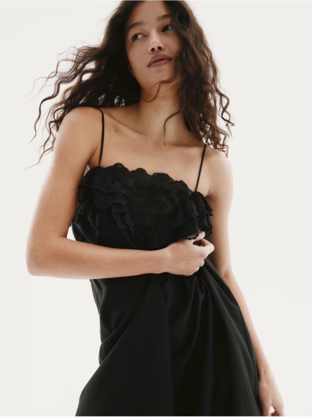 H&M Black Lace Trimmed Maxi Dress M